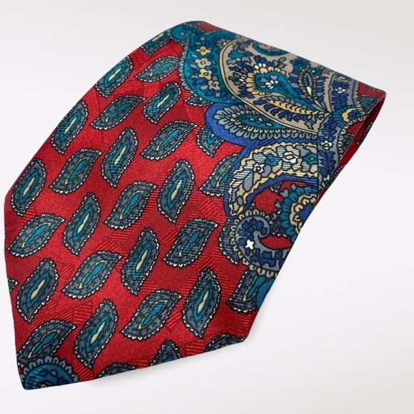 RED and Blue Paisley Polyester Tie - Picture 1 of 4